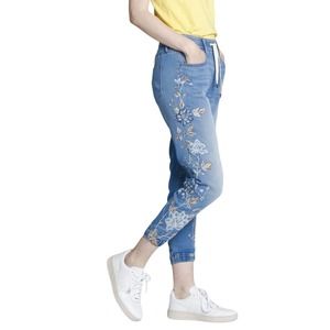 Driftwood Embroidered Jogger Jeans Women Large Pull On Floral High Rise Escapade